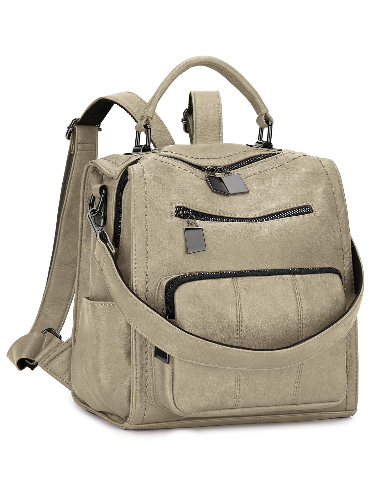 Women Backpack,RAVUO PU Leather Backpack Fashion Convertible Ladies Backpacks Rucksack Handbags Casual Schoolbags Three Ways to Carry Beige