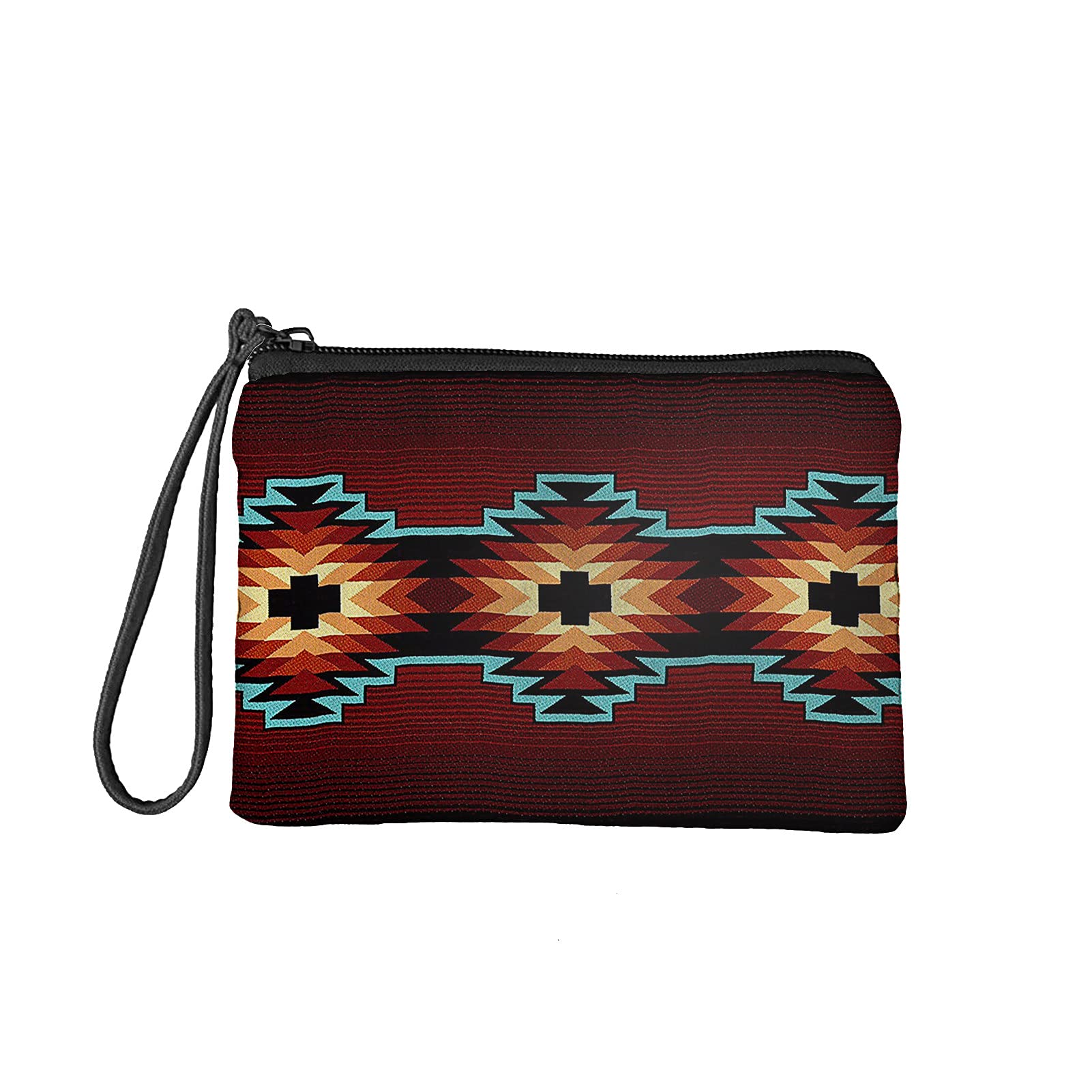 Wanyint Tribal Aztec Coin Bag with Zipper Navajo Native American Red Mini Wallet for Women Men Boys Girls Change Purse Pouch — image 1