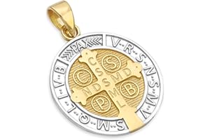 THE WORLD JEWELRY CENTER 14k REAL Two Tone Gold Saint Benito Medal Charm Pendant (Size : 20 x 13 mm)