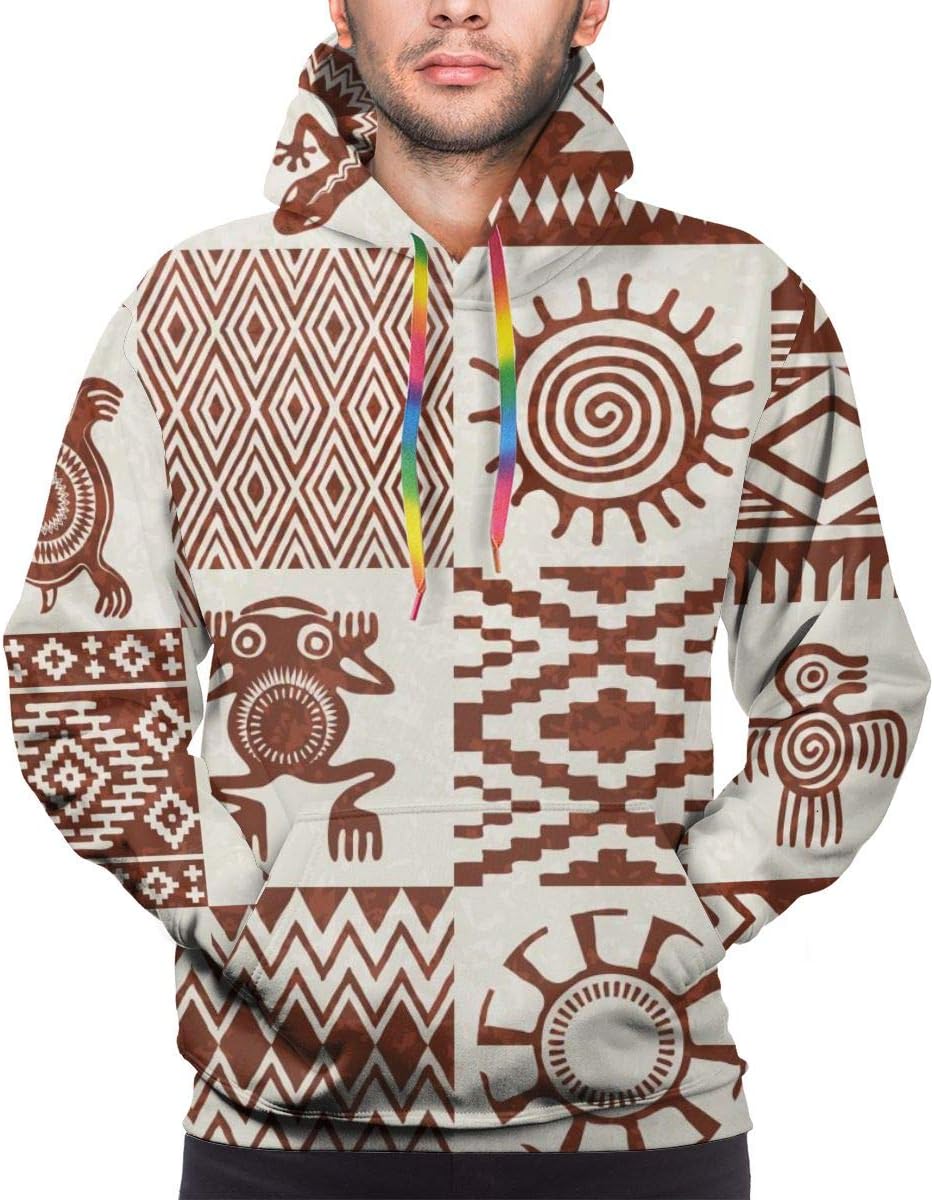 Men's Hoodie Pieces of American Indians Ethnic Patterns and Symbols Compiled in Seamless Texture Sweatshirt