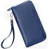 Moflycom Womens Wallet RFID Blocking Genuine Leather Zip Around Wallet Clutch Wristlet Travel Long Purse for Women