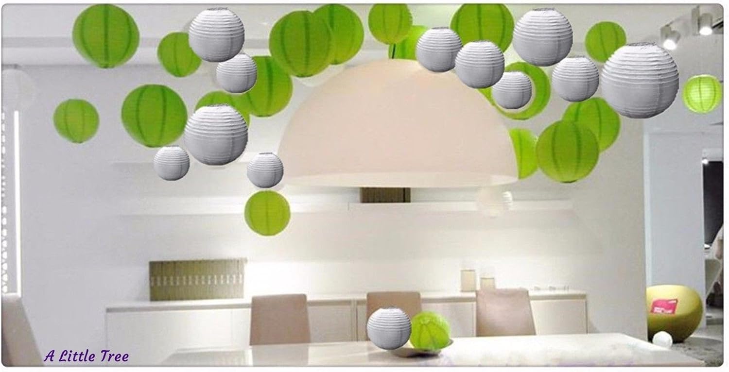 "A Liittle Tree" Mixed Size New Round Paper Lanterns Lamp Shade Wedding Birthday Party Events (Green & Silver