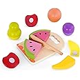 B. toys- Chop n' Play Fruits- Pretend Play Wooden Play food Set- 6 Hook-and-Loop Fruits to Cut – Safe Knife & Cutting Board – 2 Years +