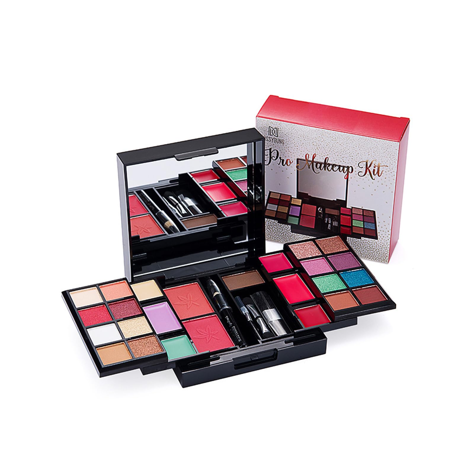 RoseFlower Make-up set, Mini Portable All in One Makeup Kit Cosmetic Palette, include Eyeshadow, Blush, Eyebrow Powder, Concealer, Eyeliner Portable Makeup Set Xmas Gift for Girls
