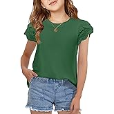 Arshiner Girls T Shirts Lace Petal Short Sleeves Kids Crewneck Casual Blouse Summer Tops Tees