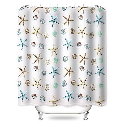 180cm Modern Beach Seashell Starfish Waterproof Bath Shower