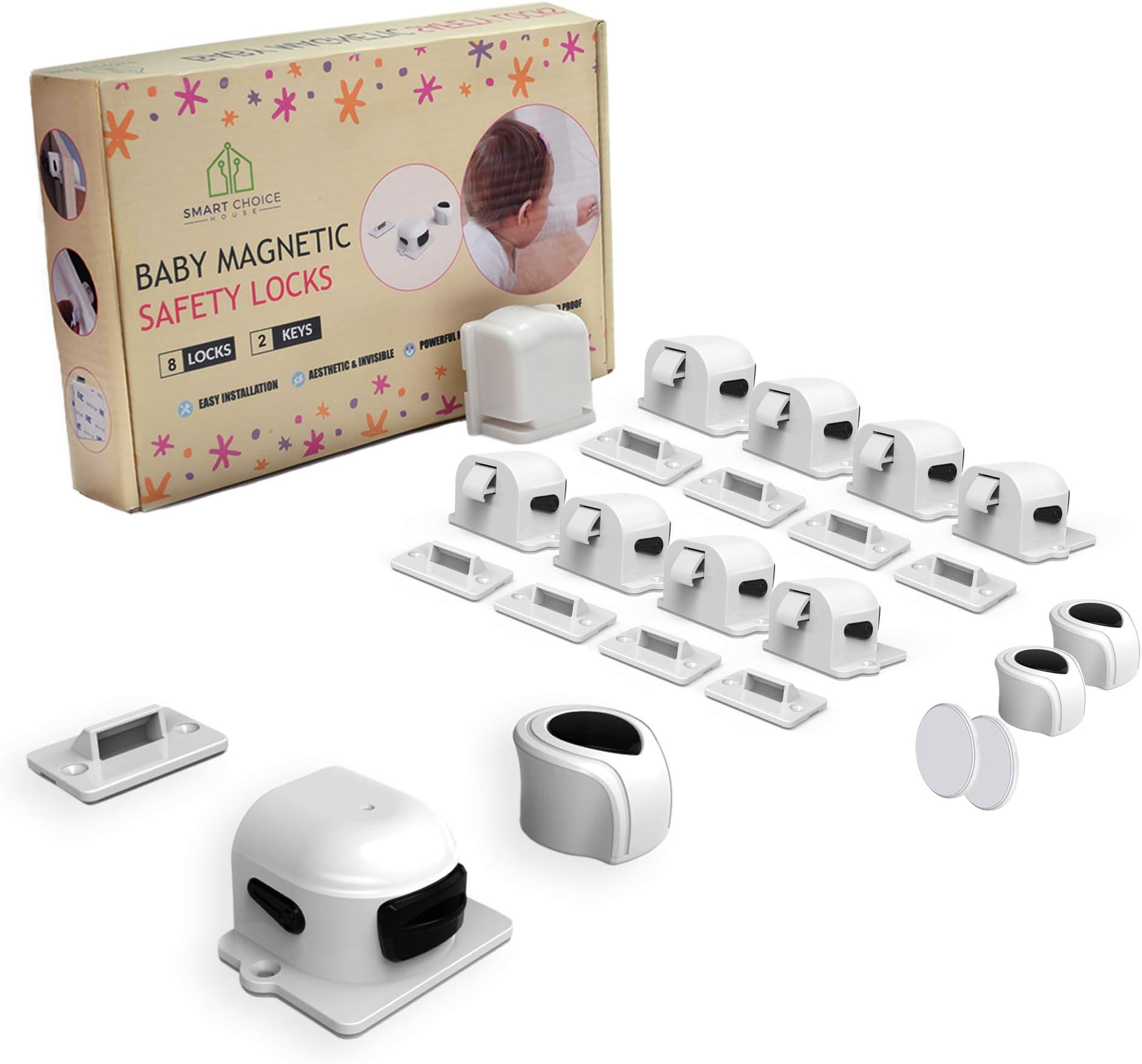 Magnetic Child Locks for Cabinets and Drawers - Baby Proofing Cabinet and Drawer Lock for Safety of Your Babies – Reliable Childproof Latches – Easy Install No Drill – Hidden - 8 Locks 2 Keys