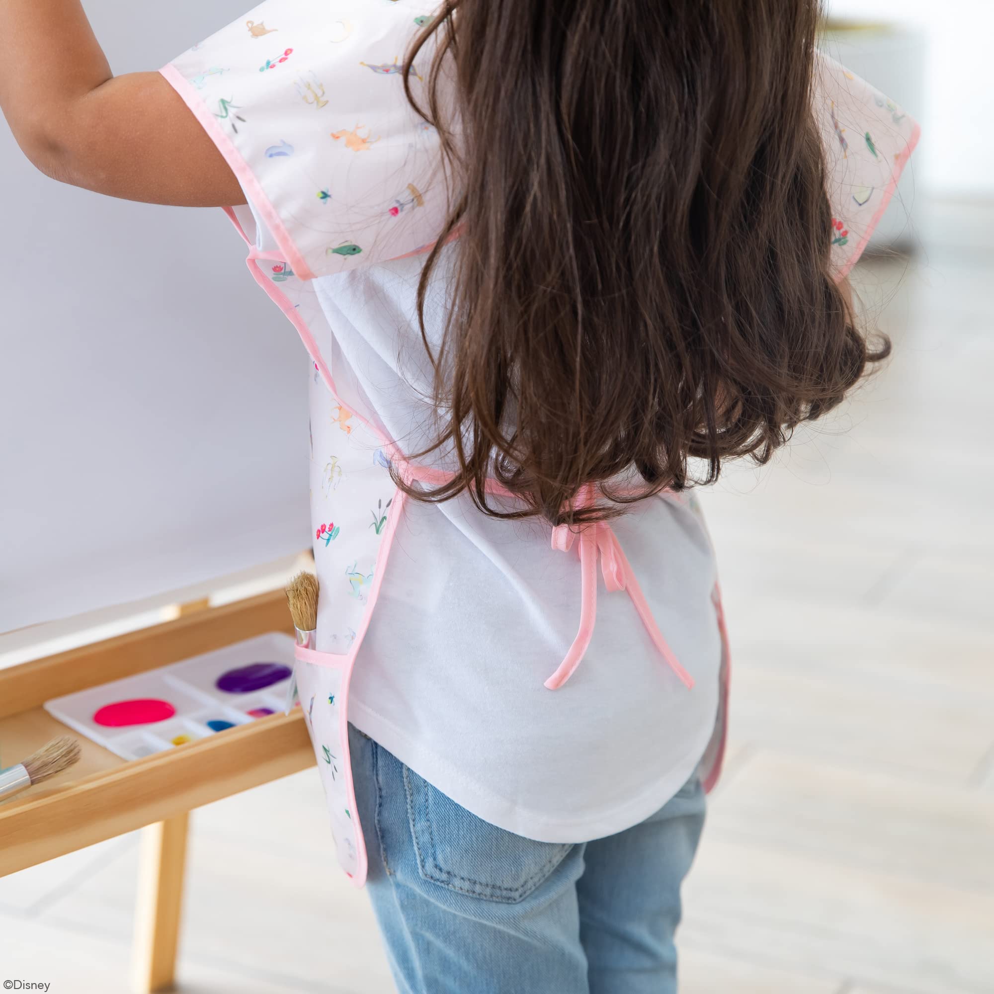 Bumkins Disney Short Sleeve Smock, Toddler Reusable Waterproof Bib for Girls and Boys 3-7 Years, Junior Childrens, Kids Paint Apron, Arts, Crafts, Play with Pocket, Soft Fabric, Princess Magic Pink