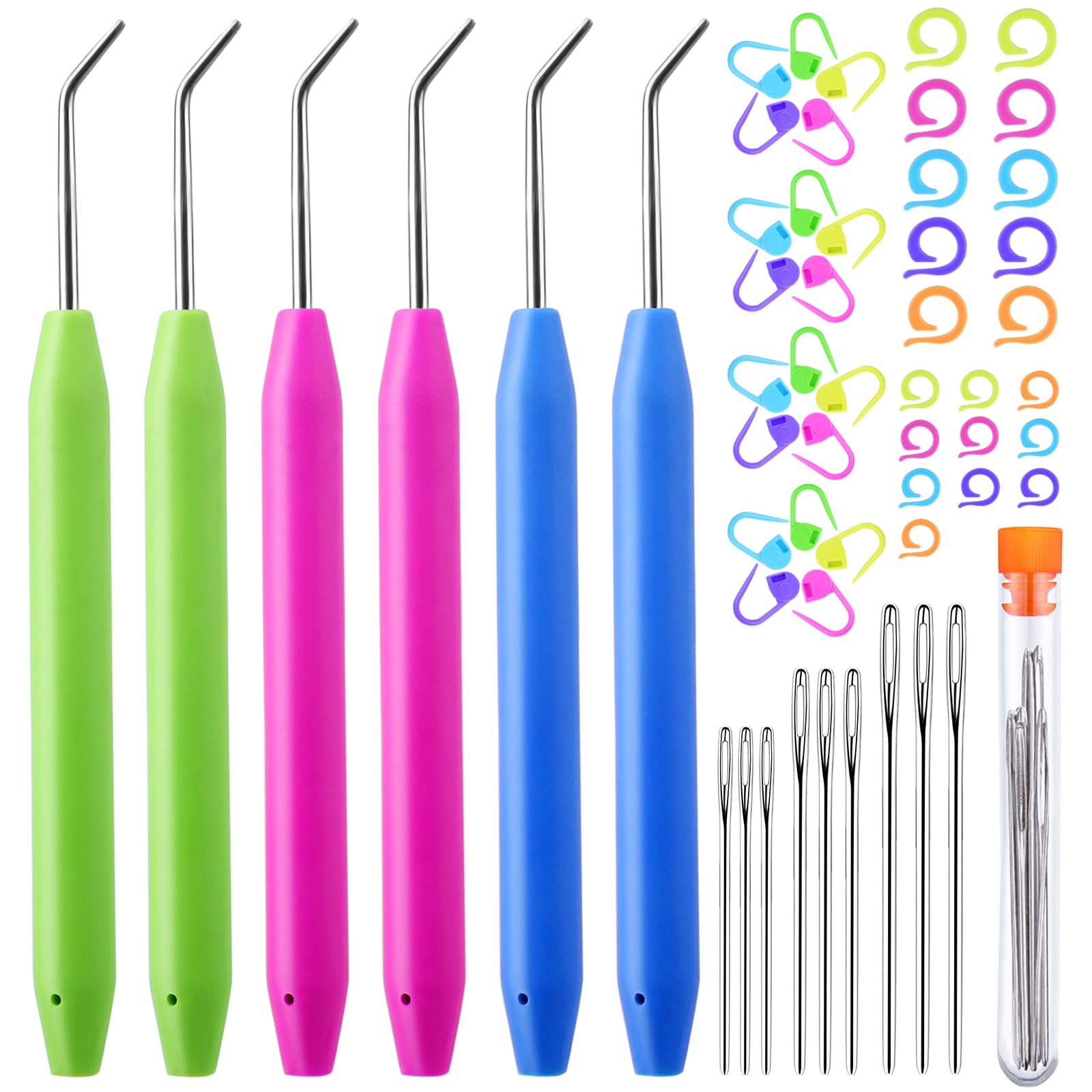 dipeer 56 Pcs Knitting Loom Hooks Kit, Loom Crochet Hook Sets, Knitting Crochet Hooks Sets with Big Eye Needles, Knitting Markers for Knitting Craft DIY