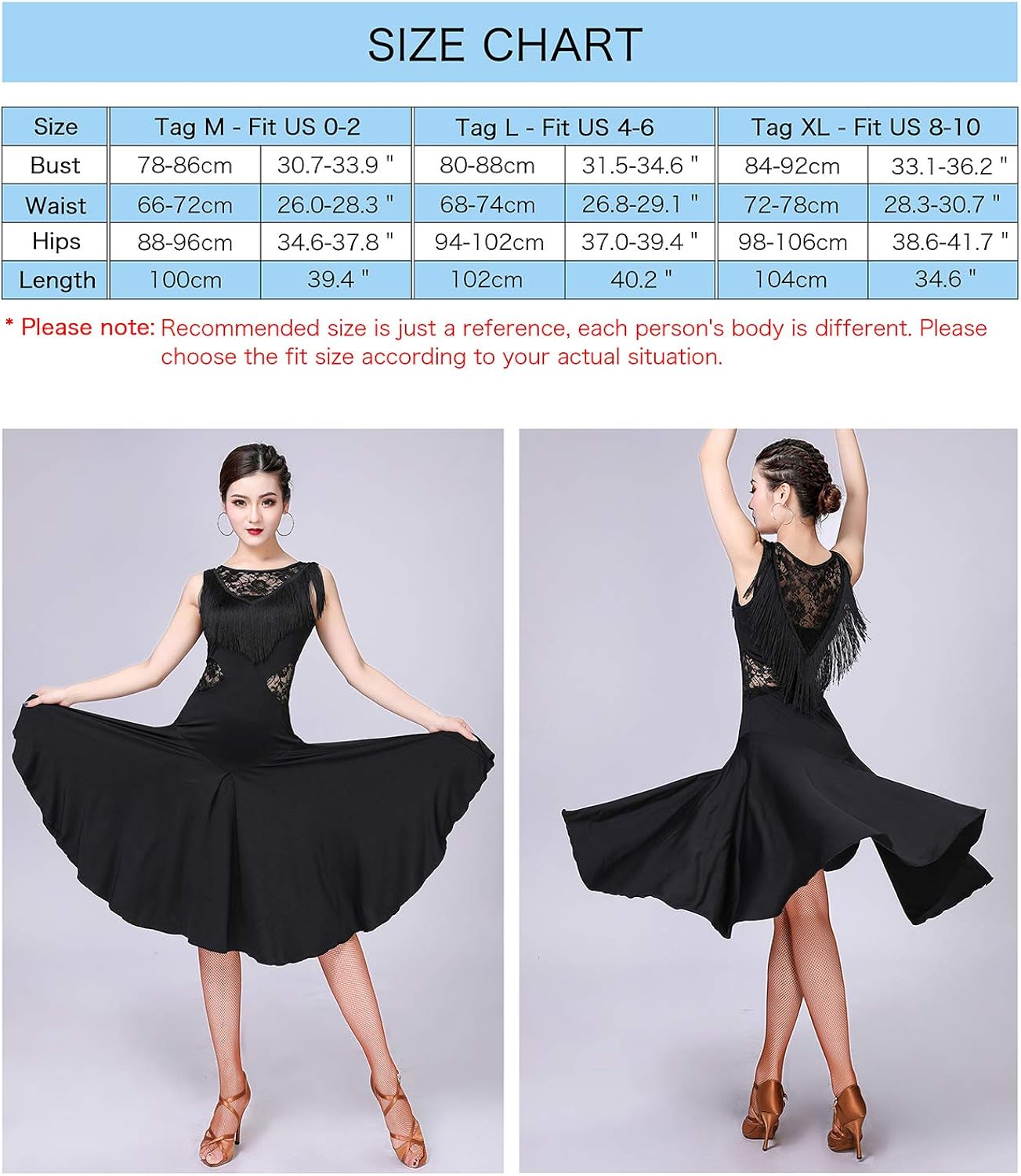 ZX Ballroom Dance Dresses for Women Fringed Lace Back Salsa Latin Dance Dress with Shorts (5 Colors): Clothing