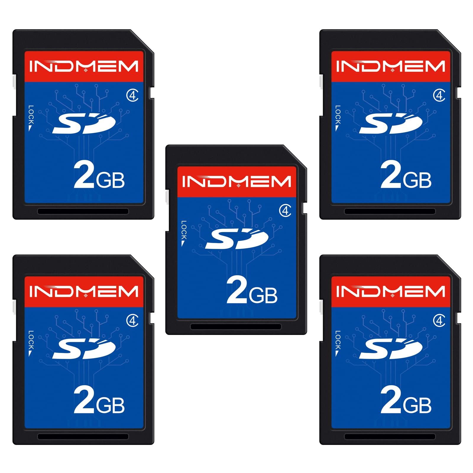 Photo 1 of INDMEM 5 Pack SD Card 2GB Class 4 Flash Memory Card 2G SLC Stanard Secure Digital Cards