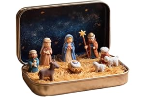 GENERIC Mini Christmas Nativity Set in a Tin Box - Handcrafted Pocket Size Nativity Scene Gift Tin - Resin Nativity Sets & Figures, Christmas Decoration Indoor for Home Gifts Decor (1PCS)