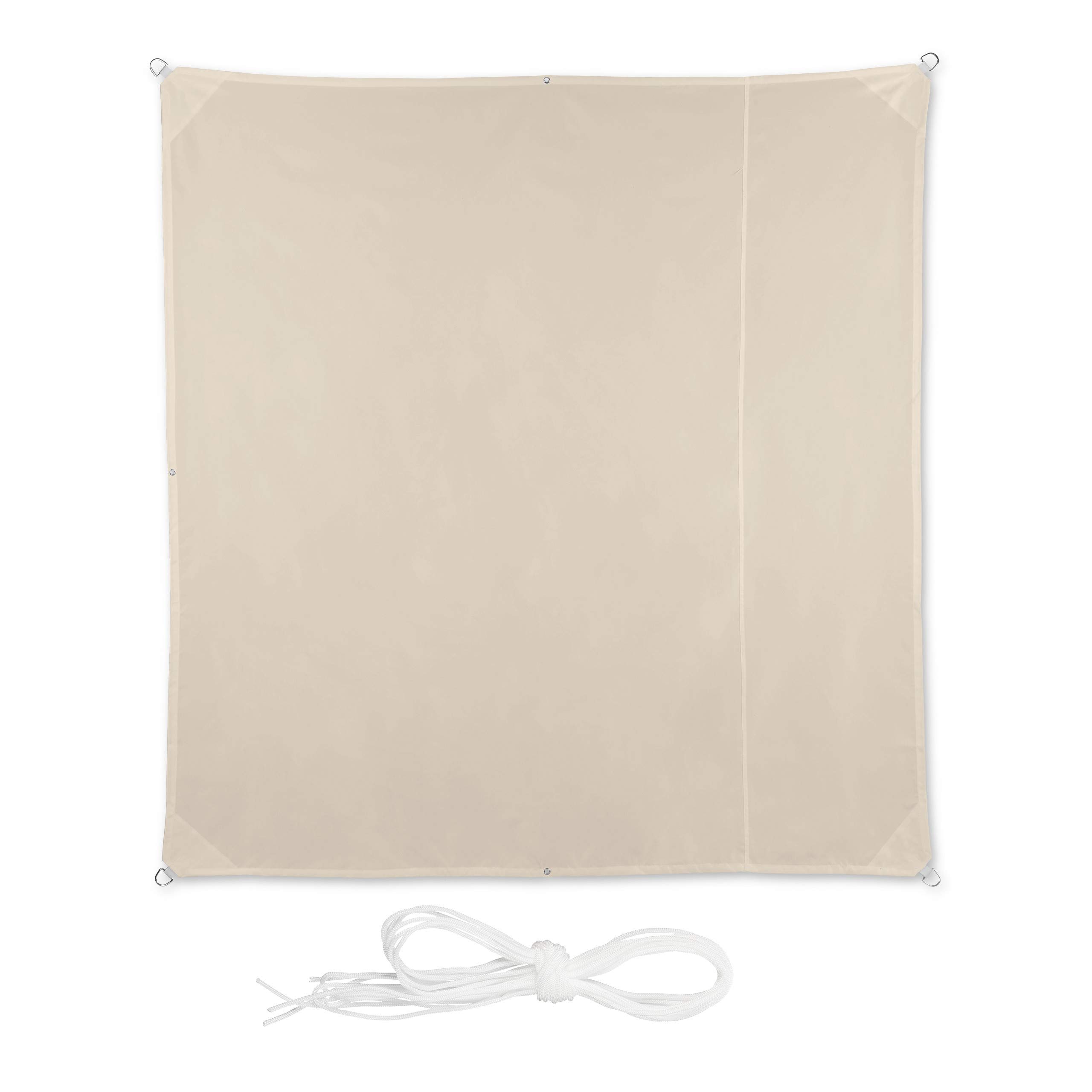 Relaxdays Shade Sail, Square, Water-Repellent, UV-Protection with Tethers, Balcony Canopy, WxD 2 x 2 m, Beige
