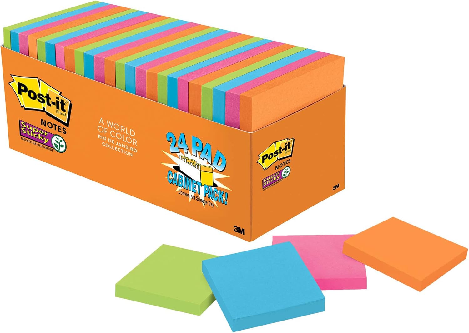 Postit Super Sticky Notes, 3 in x 3 in, Rio de Janeiro Collection, 24