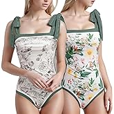 SKAYS Reversible Floral One Piece Swimsuit Women Bathing Suit Vintage Cute with Adjustable Straps Swimwear