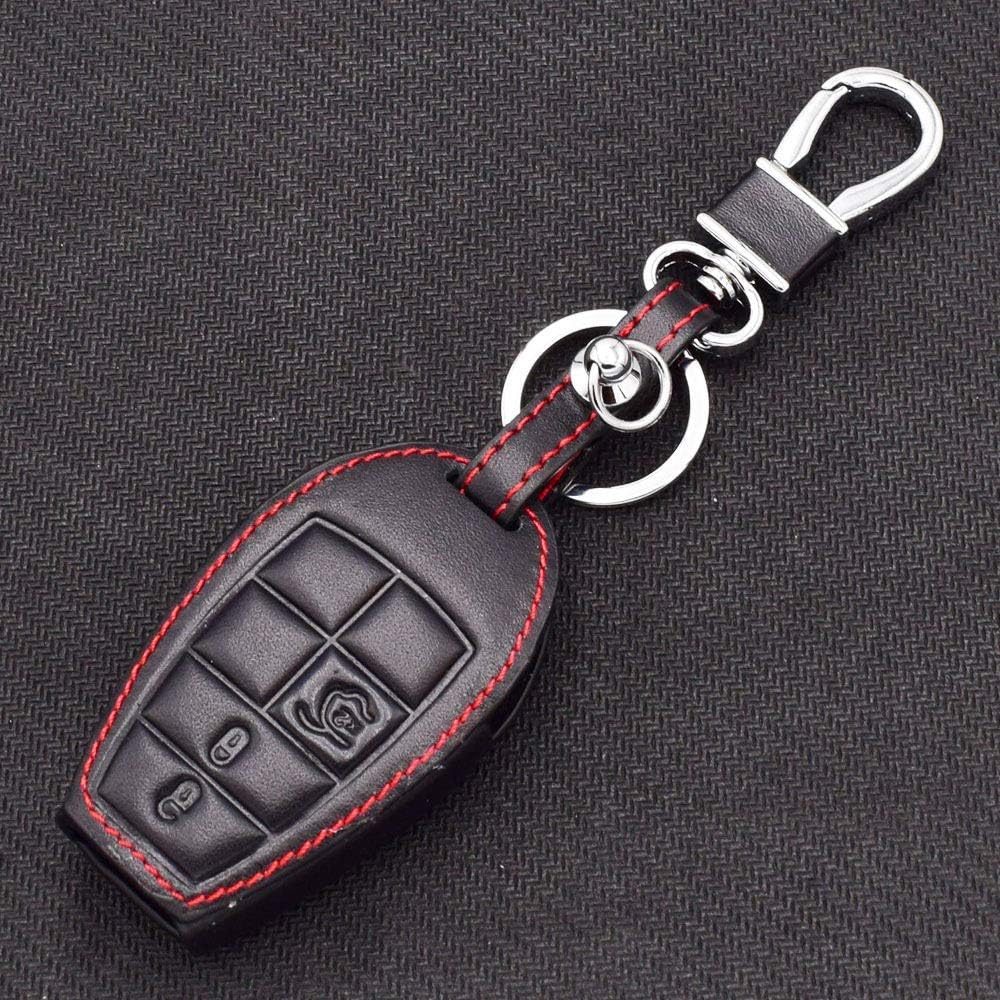 GFHDGTH Leather Car Key Cover,Suitable for Dodge Challenger Charger Magnum Journey Ram Jeep Commander Grand Cherokee Chrysler 300 Remote Fob Case