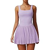 QBGJTD Womens Tennis Golf Dress with Built-in Bra Shorts Backless Square Neck Pleated Hem Athletic Dresses with Pockets