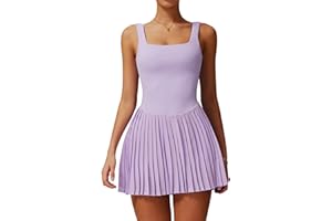 QBGJTD Womens Tennis Golf Dress with Built-in Bra Shorts Backless Square Neck Pleated Hem Athletic Dresses with Pockets