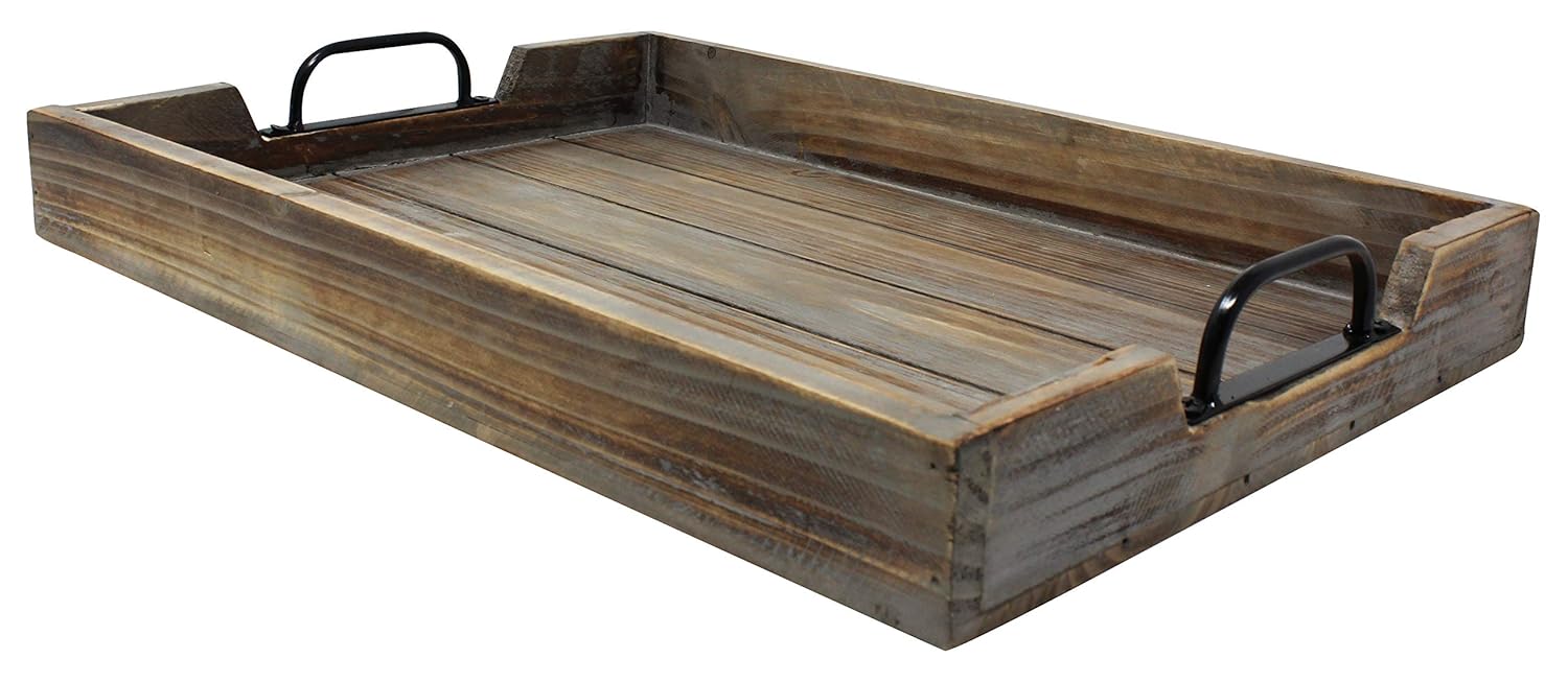Large 14x20 Decorative Vintage Wood Serving Tray For Coffee Table or Ottoman – Rustic Wooden Breakfast Trays For Kitchen, Dining Room, or Living Room – Farmhouse Platter w/Handles - Barnwood