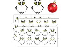 DFANG 40 PCS Christmas Decorations Stickers, Yellow and Green Eyes Face Decals for Ornaments, Waterproof Vinyl Sticker for The Home, Christmas Balls, Party Supplies, Water Bottles