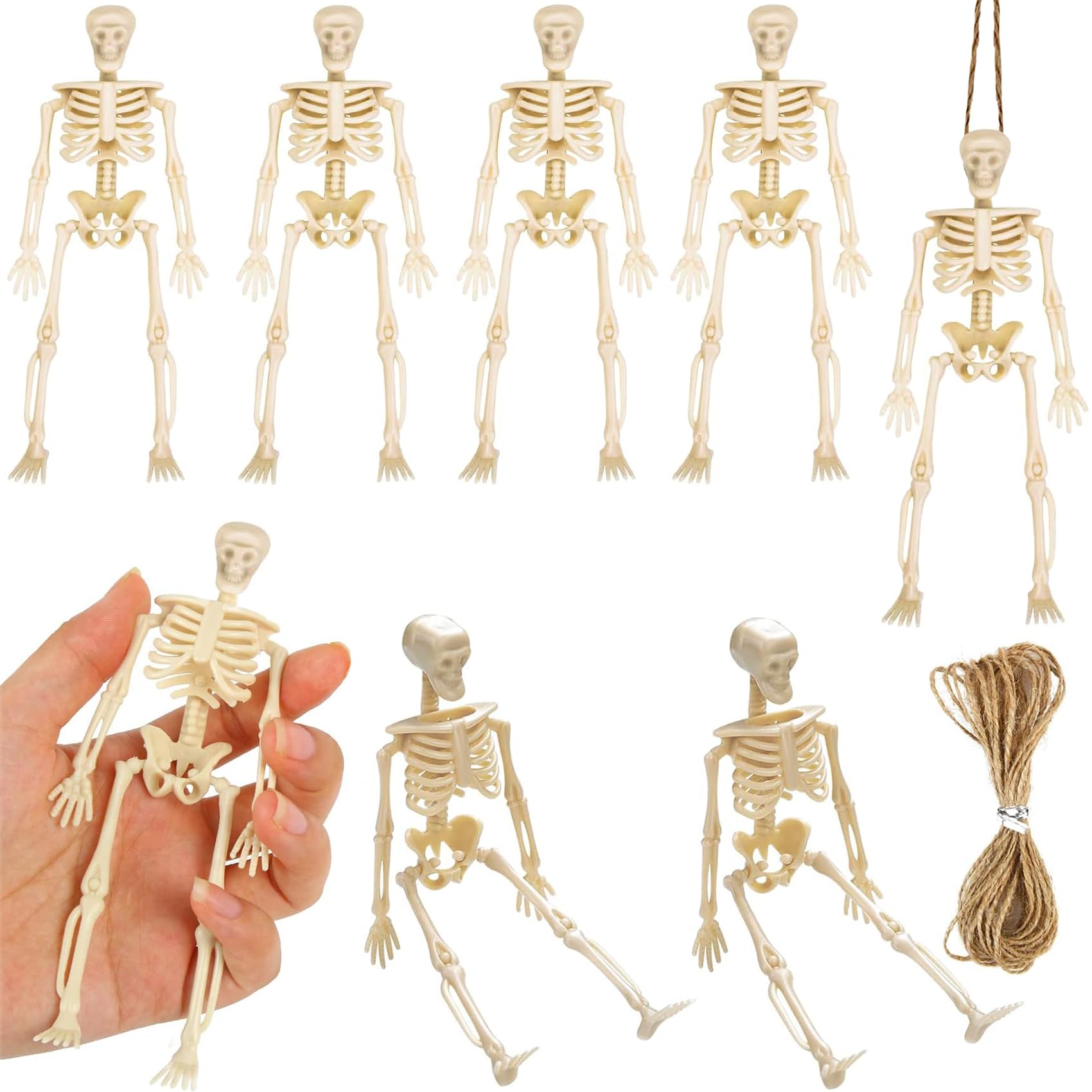 MaoMaoCha Mini Skeleton Figurines 8 Pcs Small Skeleton Halloween Decoration 6 Inch Plastic Posable Skeleton Halloween Decor for Craft Spooky Haunted House Accessories Party Favors