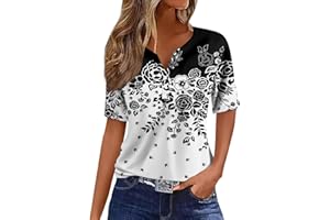 COTECRAM Summer Tops for Women 2024 Short Sleeve Button V Neck Tshirts Trendy Dressy Casual Blouses Loose Fit Graphic Tunics