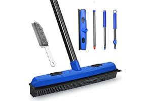 Dolanx Rubber Broom Carpet Brush with Squeegee, Pet Hair Remover with 52.8 inches Long Handle, Detailing Lint Fur Removal Too