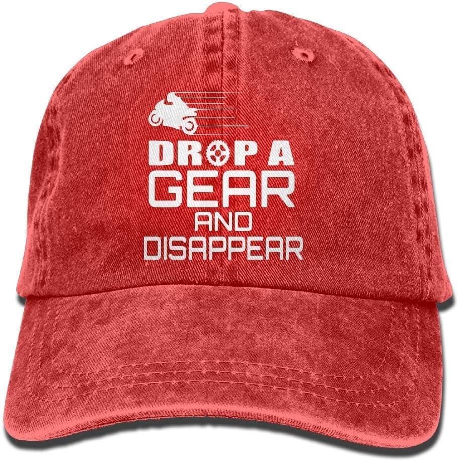 dfegyfr Yarn-Dyed Denim Baseball Caps Motorcycle Drop A Gear and Disappear Cap Multicolor98