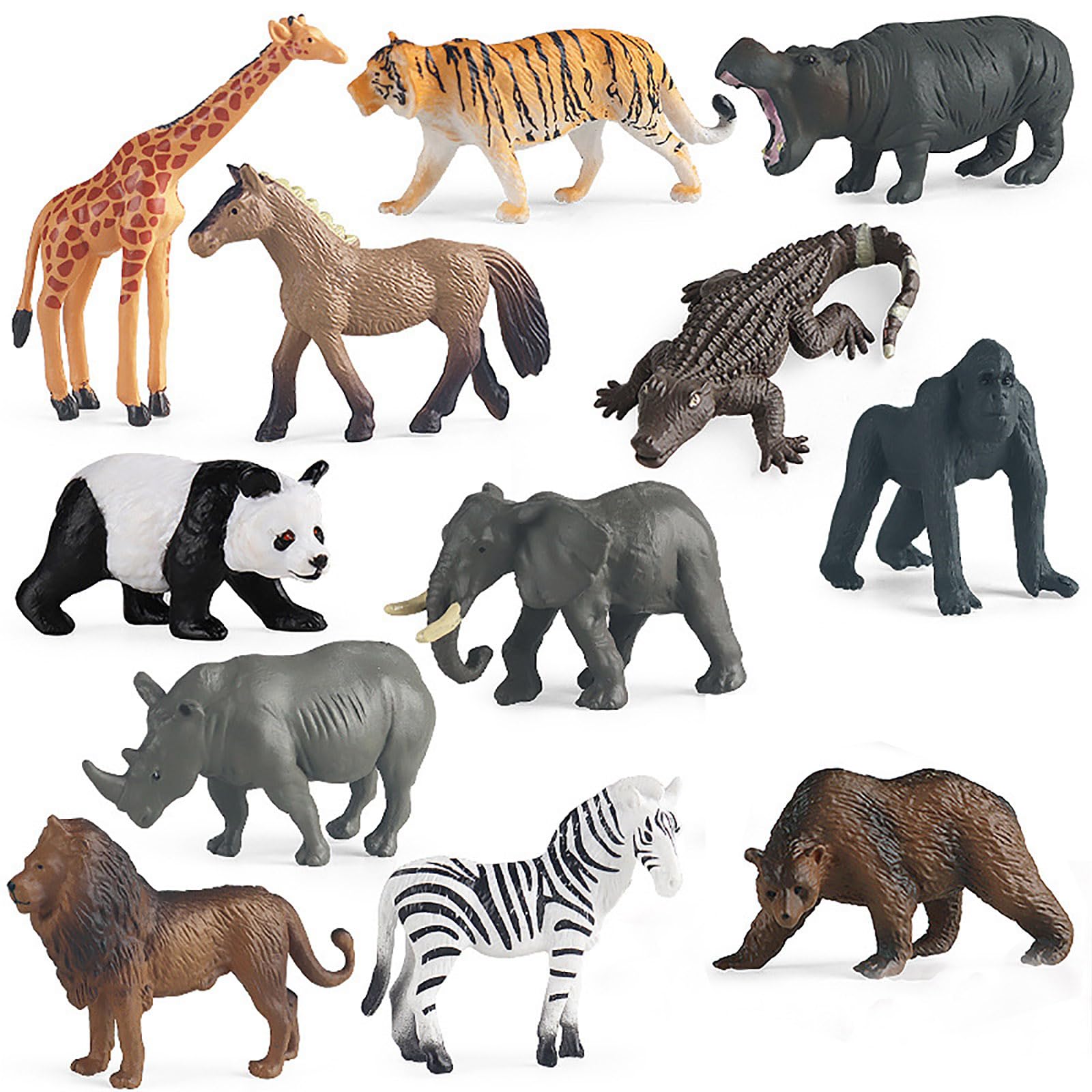 12pcs Jungle Zoo Animals Figurines,Safari Animals Figure,Realistic Wild Zoo Animals Figurines,Mini Animal Cake Toppers,Woodland Animal,Jungle Animals,Party Decorations, Home Decorations