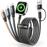 Travel Essentials 4in2 Multi Charging Cable for iPhone Watch Charger, 6FT | USB A/C to TypeC/iWatch Charger/IP/Micro,Travel Chargers for Multiple Device Compatible with iWatch Series&amp;Phone 17-8/Android