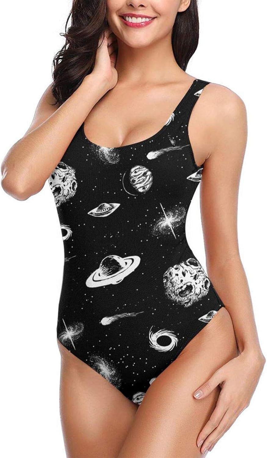Acafugs Cartoon Galaxy With UFO One Piece Swimsuit For Women Monokini 
