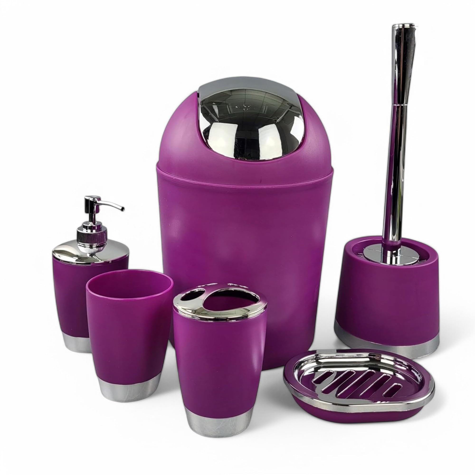 GMMH 6-Piece bathroom accessory set, soap dispenser, holder, toilet brush, bathroom set, purple
