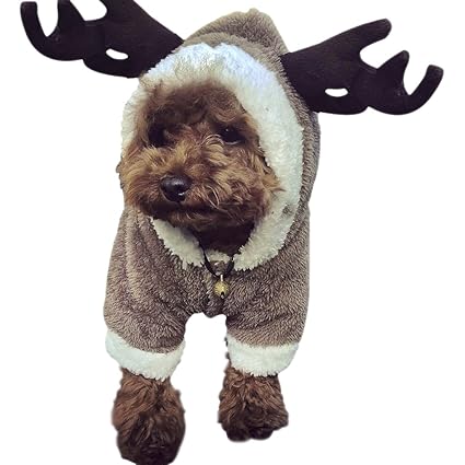 YJZQ Hundebekleidung Winter Warm Hundemantel Weihnachten Verkleidung Cosplay Kostüme Weich Fleece Hundejacke mit Kapuze Hunde