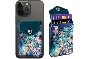 Yiyahu Self Adhesive Card Holders for Back of Phone, Leather RFID Phone Wallet Pockets with Snap, Slim Card Holders Sleeve for Phone Case, Mandala