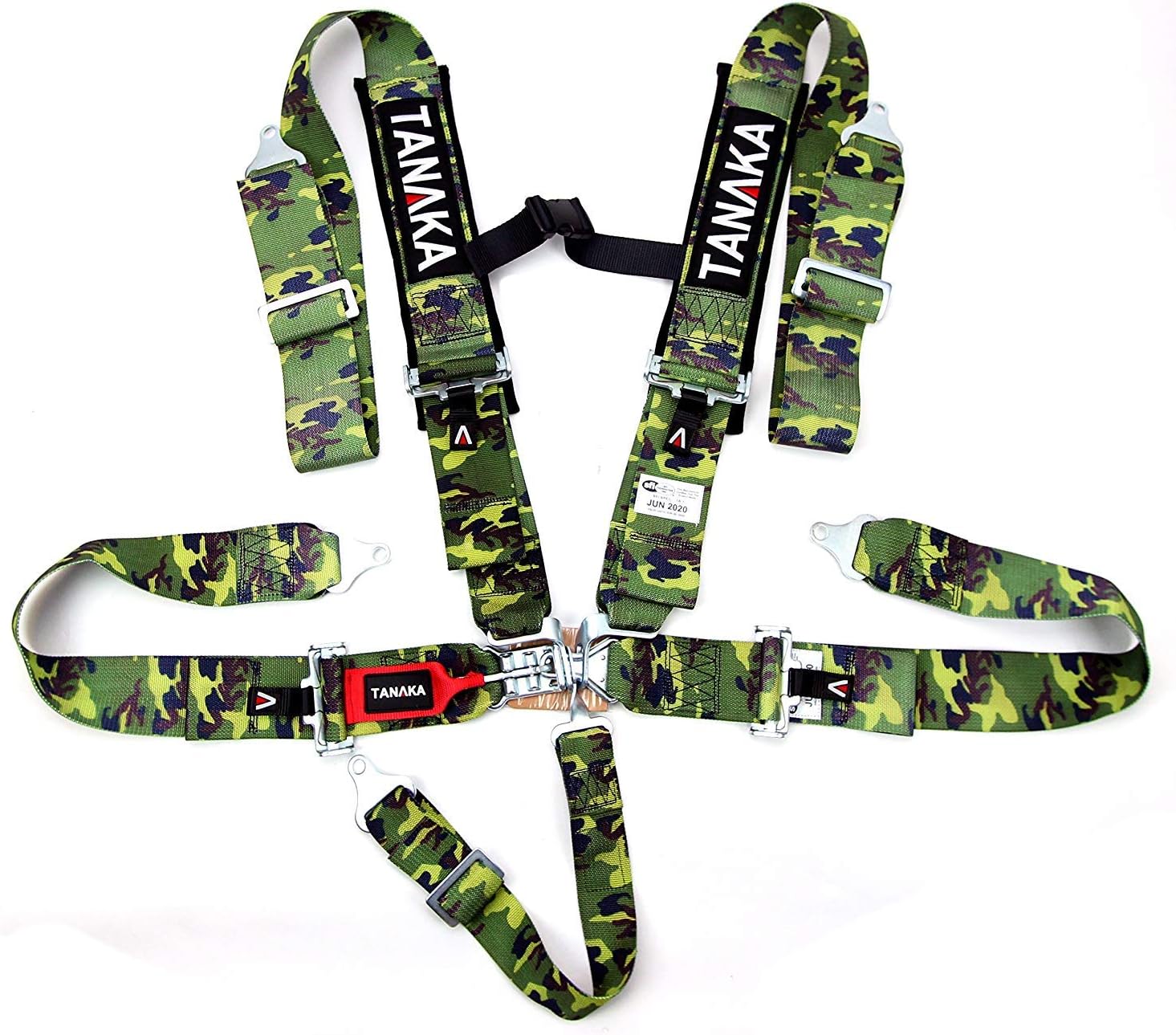 Tanaka SFI 16.1 Latch and Link 5-Point Safety Harness Set with Ultra Comfort Heavy Duty Shoulder Pads (for one seat) (Camouflage)