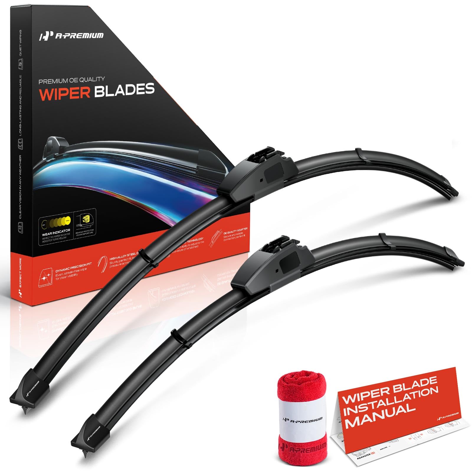 Photo 1 of (A-Premium Pack of 2 Windshield Wiper Blades with Wear Indicator & Towel - Compatible with Acura MDX 2007-2013 & Honda CR-Z & Mitsubishi Endeavor - 26" and 21", Hook Connector, Left and Right