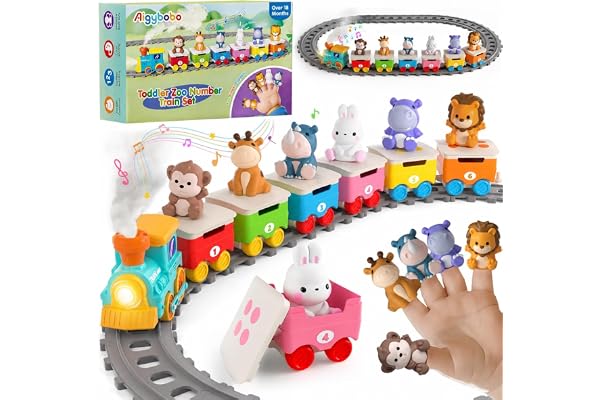 Zoo Train Toys for Toddlers 2-4, Kids Electric Steam Musical Train Set | Animal Finger Puppets, Matching Sorting Montessori L