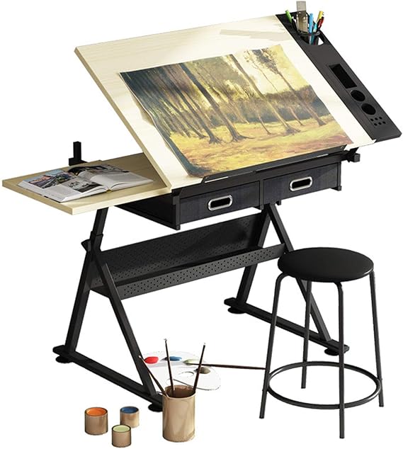 Drafting Table Tilting Drawing Workstation Adjustable Drawing Desk for