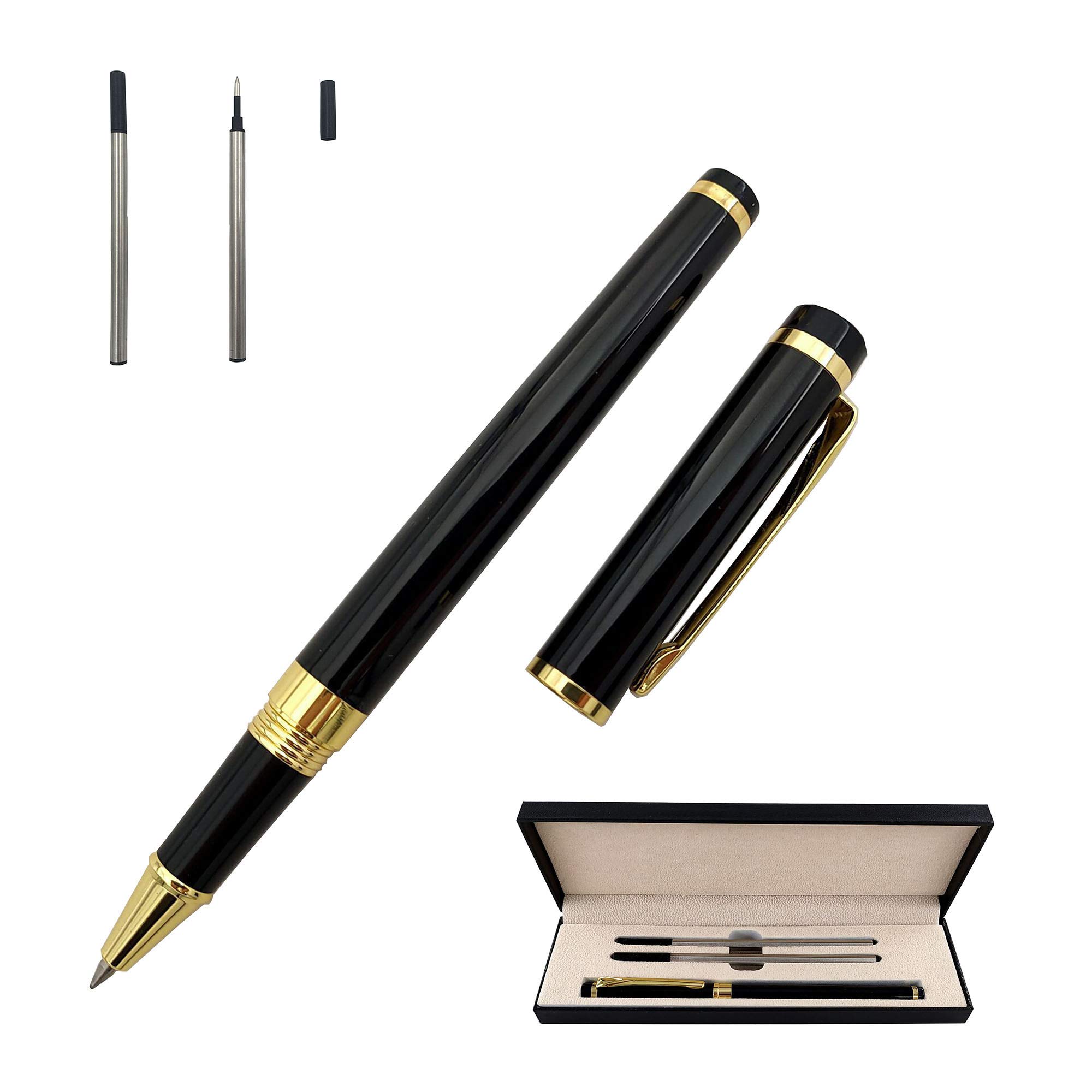 Accod Metal Ballpoint Pen Business Rollerball Pen Signature Pen with Two 0.5MM Black Universal Pen Refills,Gift Pen for Colleagues and Family,Gift Boxed (Black)
