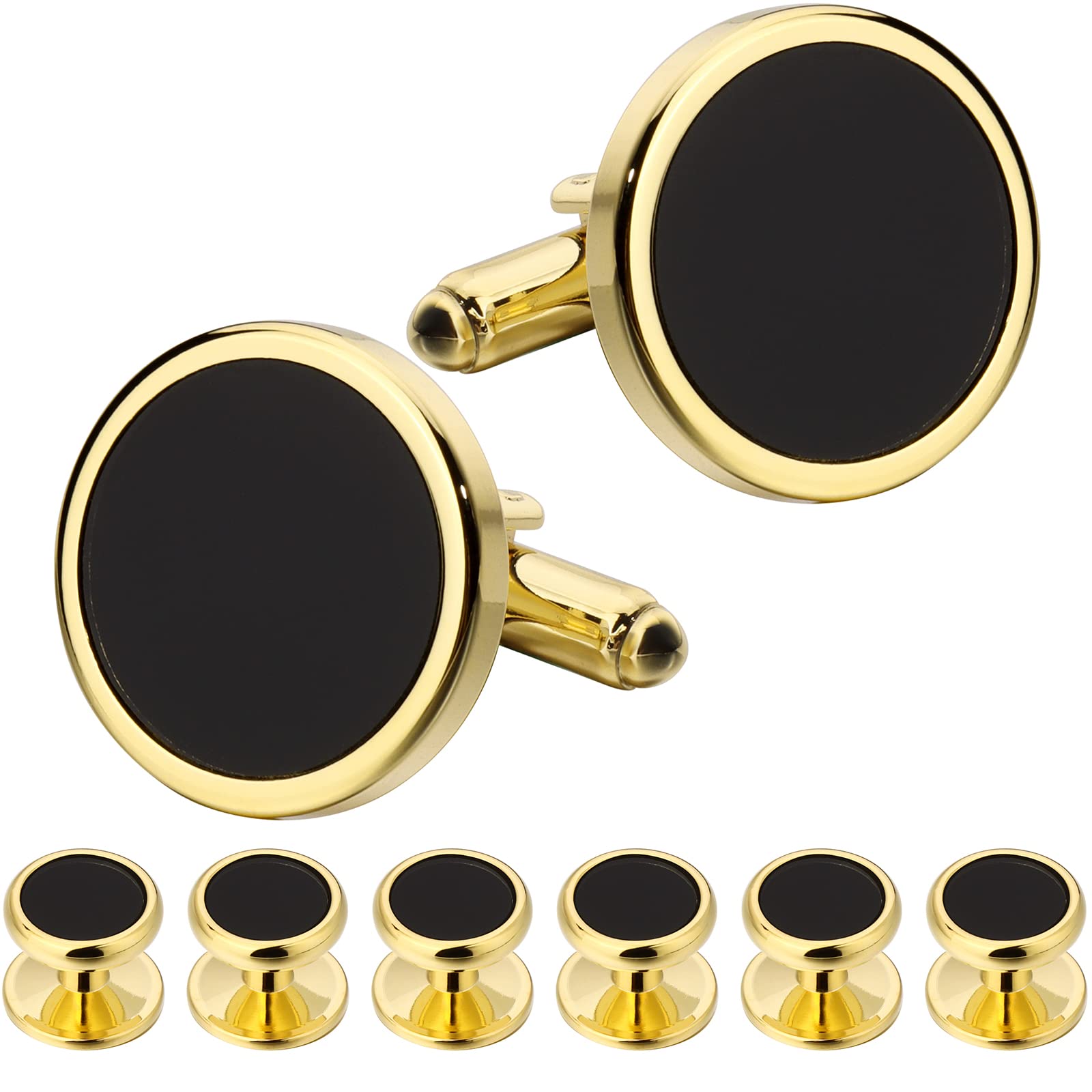 HAWSON Mother of Pearl Man Tuxedo Shirt Studs and Cufflinks Set - Silver Tone Wedding Business - 6-Silver — image 1