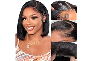 YFOXI Wear and Go Glueless Bob Wig Human Hair Pre Plucked Pre Cut 4x4 Lace Closure Bob Wigs For Black Women Human Hair Glueless Straight Bob Lace Front Wigs For Beginner Short Wig Human Hair (10 Inch)