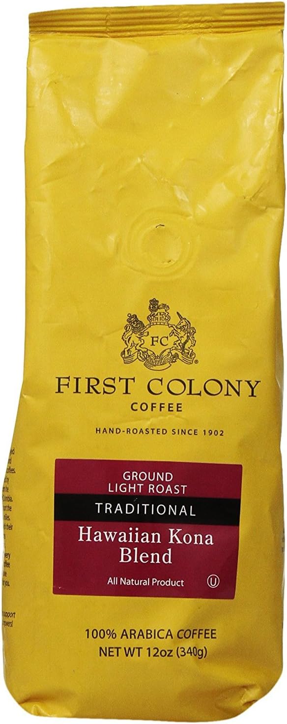 First Colony Ground Coffee, Hawaii Kona Blend, 12-Ounce Bag
