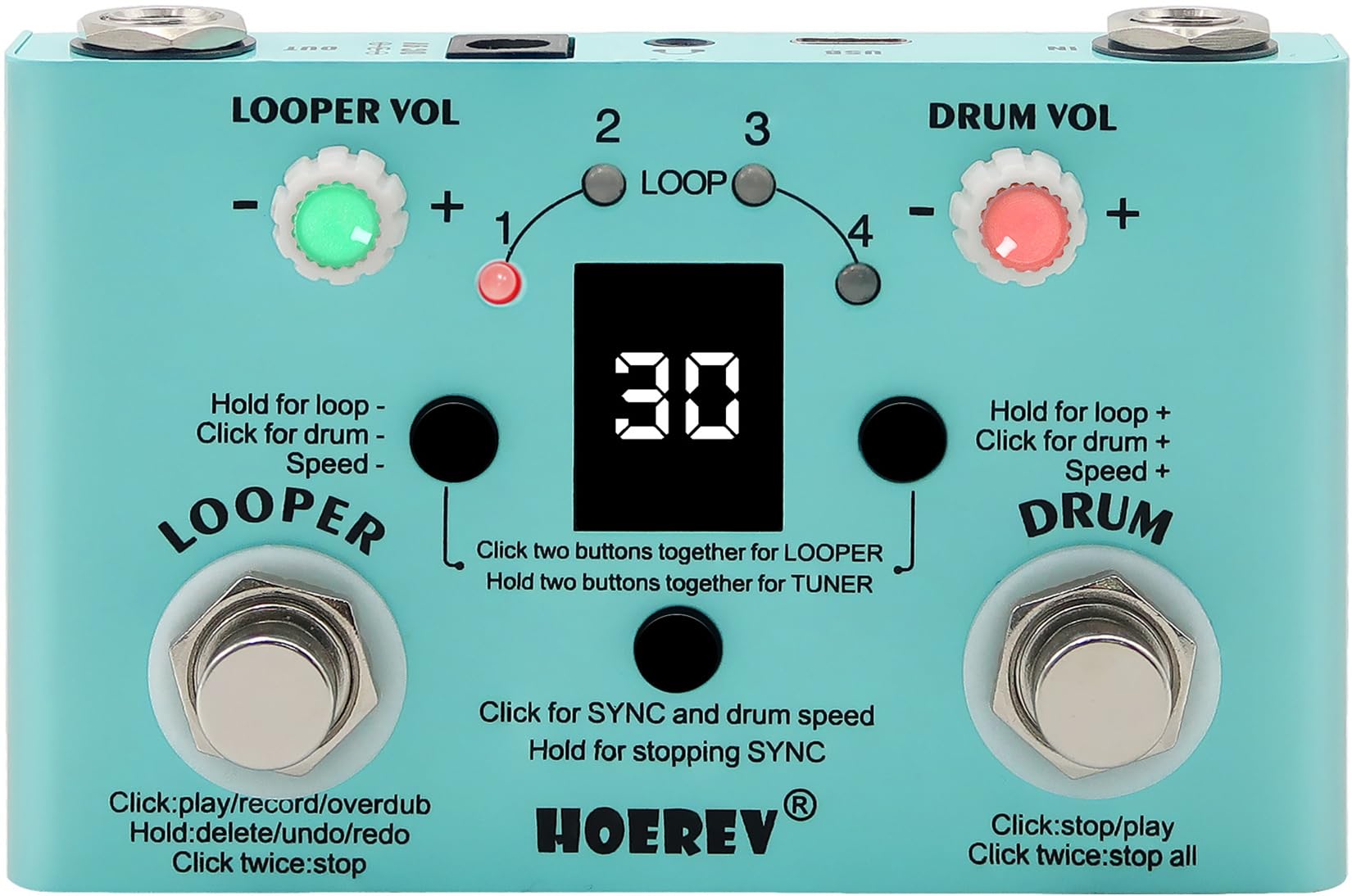 Hoerev Drum Looper Tuner Effect Audio Workstation Guitar Pedal
