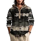 BIVENANT Men Camo Hoodies 1/4 Button Shirts Graphic Long Sleeve Gradient Pullover Tops Sweatshirt Hooded Hunting Clothes