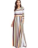 Milumia Women's Casual Long Sleeve Elastic Waist Striped Maxi Dress with Pockets