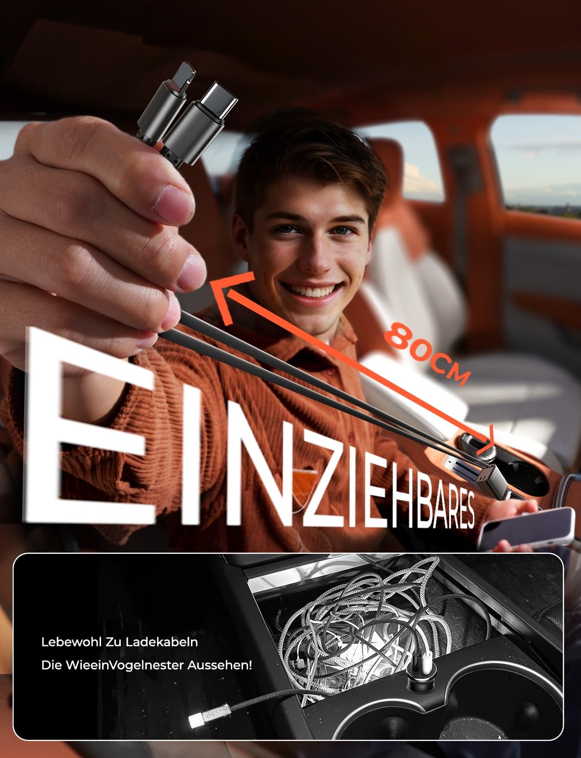 LISEN 84W Zigarettenanzünder USB C Einziehbares Auto SchnellLadegerät Adapter - 2026 Personalisierte Geschenke für Männer Frauen, Auto Zubehör Innenraum Organizer Camping Gadgets für iPhone & Android 2