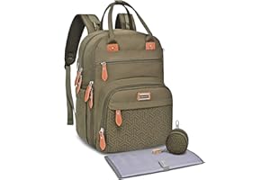 WV WELAVILA Diaper Bag Backpack, Unisex Baby Changing Bags with Changing pad, Insulated Pockets & Pacifier Holder for Boys Girls, WELAVILA Large Multifunction Travel Back Pack for Mom & Dad, Army Green
