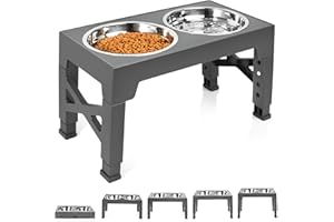 BOLLFO Elevated Dog Bowls, Raised Dog Bowl with Adjustable Dog Bowl Stand, 2 Stainless Steel Dog Bowls for Small Medium Large Dogs or Cats, 5 Heights 3.2”, 8.7”, 9.8”,11”,12”, Dog Accessories & Pet Supplies