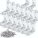 16PCS L Bracket Corner Brace Double Holes Brackets for Wood, Teenitor Metal Corner Bracket, 1.57x1.57 Inch Stainless Steel Ri
