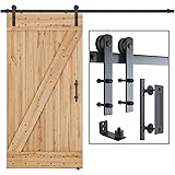SMARTSTANDARD 8 FT Heavy Duty Sturdy Sliding Barn Door Hardware Kit, Black, (Whole Set Includes 1x Pull Handle Set & 1x Floor